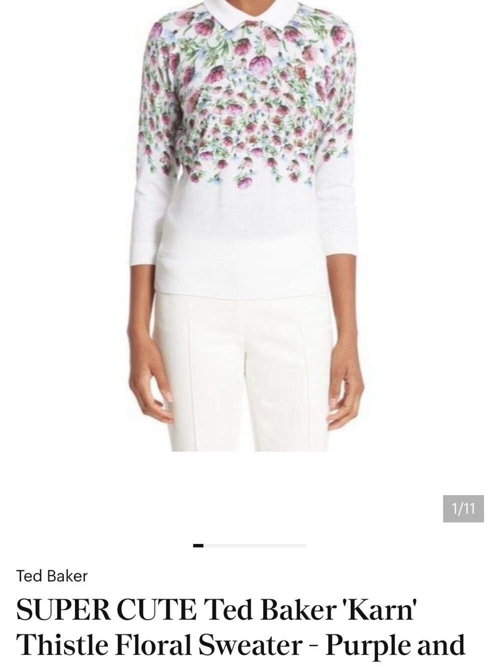 Ted Baker Karn White Floral Pullover with Pink & Green Blooms